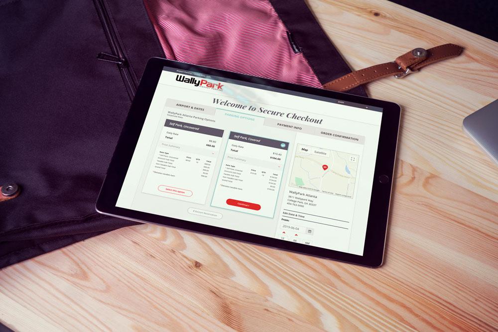 WallyPark mobile app checkout dashboard on tablet