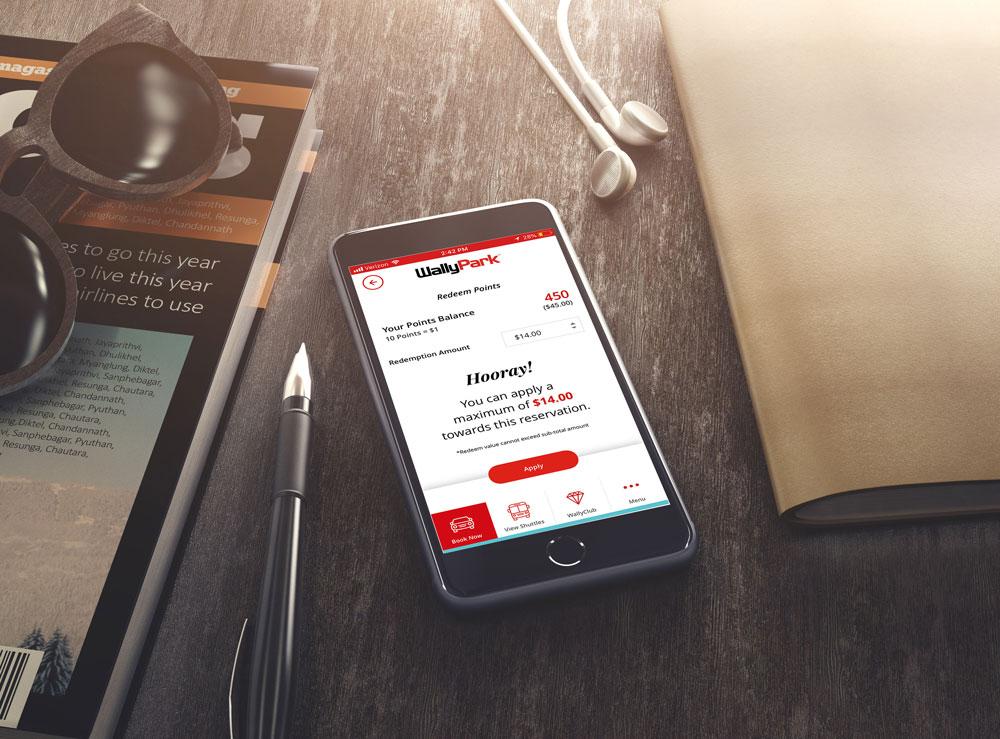 WallyPark loyalty dashboard on mobile app