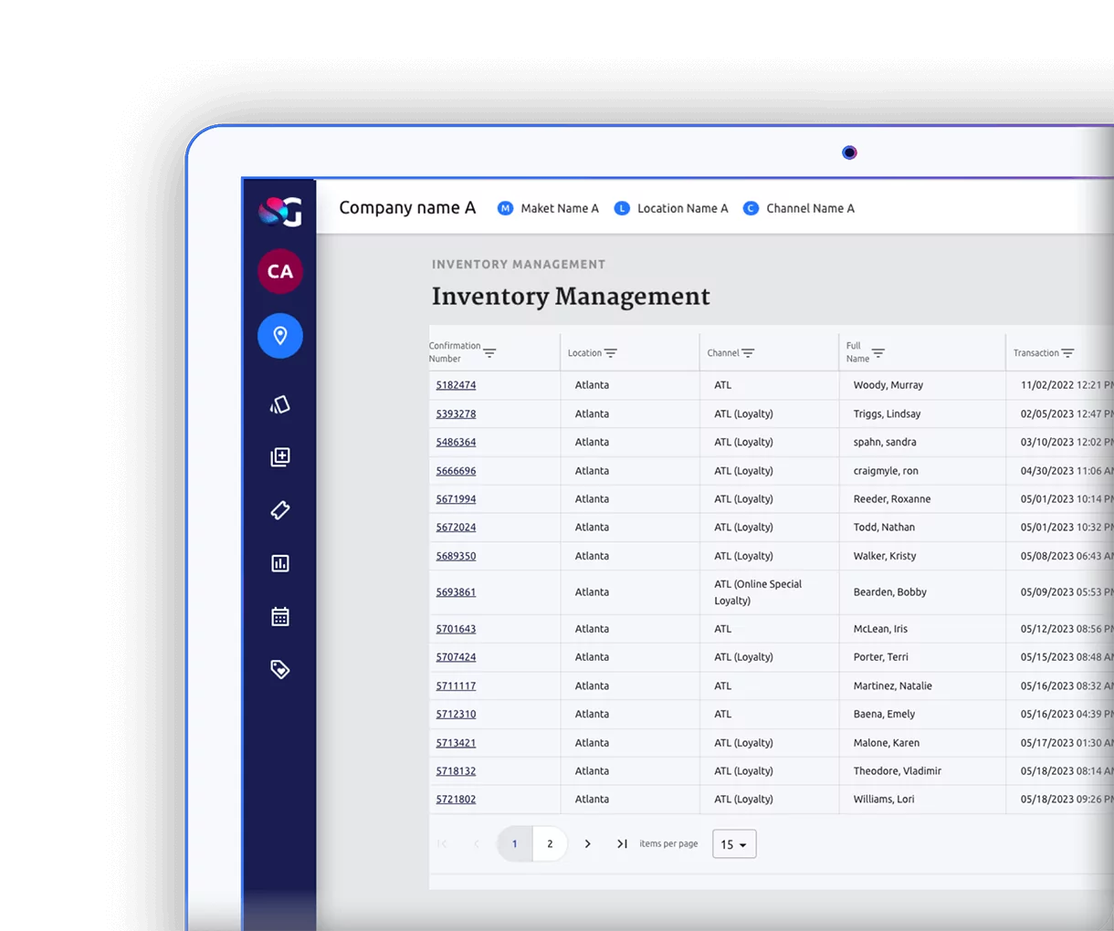 Space Genius inventory management dashboard screen