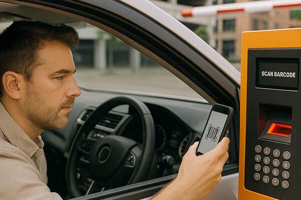 Parking reservation software enables a driver to exit by scanning a barcode from a smartphone at the parking exit gate.